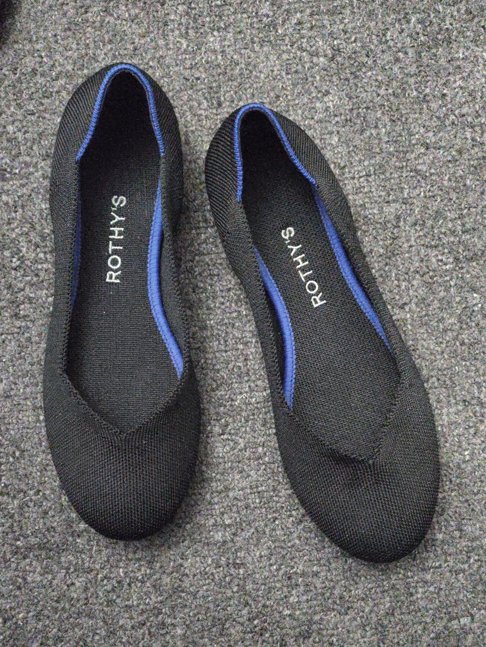 Rothy's Black Knit Ballet Flats with Blue Trim